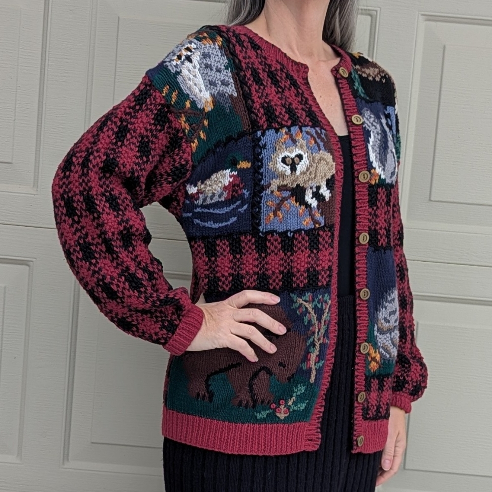 vintage HAND KNIT SWEATER novelty animal M L